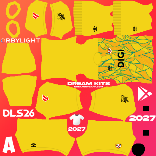 Kit Goalkeeper Away Rayo Vallecano 2026-2027 Dream League Soccer / DLS 2026 512x512 PNG