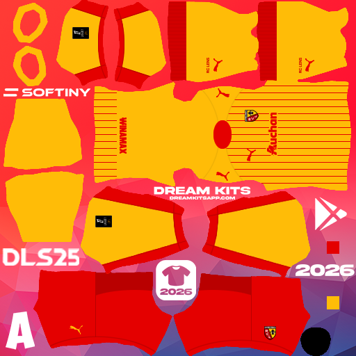 Kit Home RC Lens 2025-2026 Dream League Soccer / DLS 2025 512x512 PNG