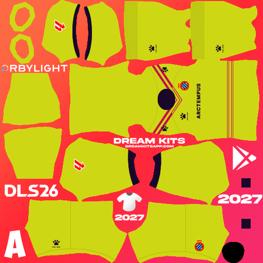 Kit / Equipamento Goleiro Visitante RCD Espanyol 2026-2027 Dream League Soccer / DLS 2026 512x512 PNG