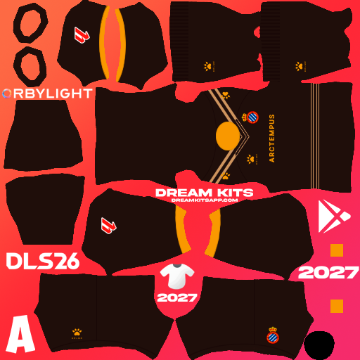Kit / Equipamento Goleiro Terceiro RCD Espanyol 2026-2027 Dream League Soccer / DLS 2026 512x512 PNG