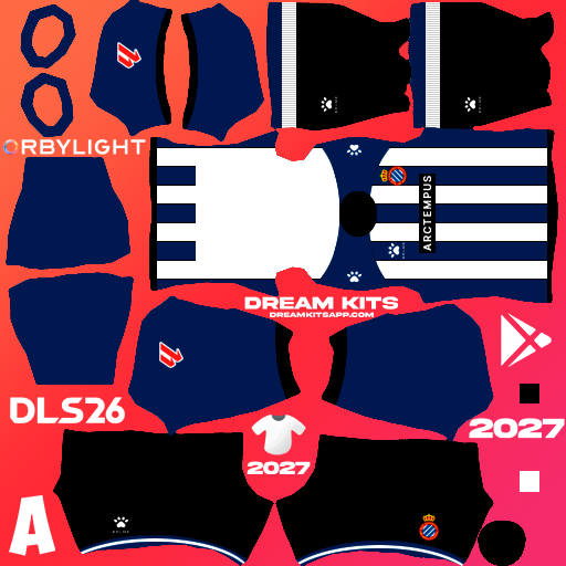 Kit / Equipamento Titular RCD Espanyol 2026-2027 Dream League Soccer / DLS 2026 512x512 PNG