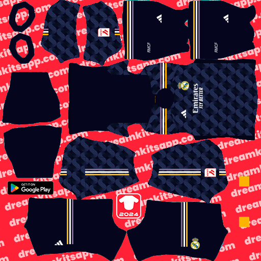 Kit / Uniforme Visitante Real Madrid 2023-2024 Dream League Soccer 2024