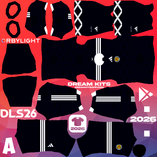 Kit / Equipamento Titular Scotland 2026 Dream League Soccer / DLS 2026 512x512 PNG