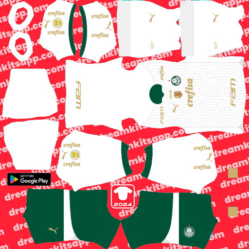 Kit / Uniforme Visitante SE Palmeiras 2024 Dream League Soccer 2025