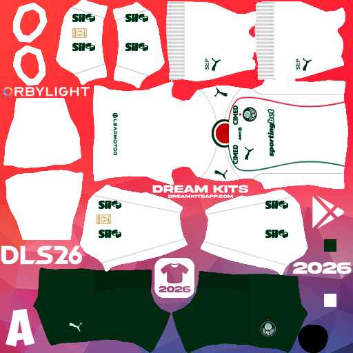 Kit / Uniforme Visita SE Palmeiras 2026 Dream League Soccer / DLS 2026 512x512 PNG