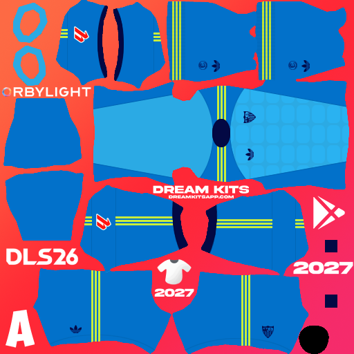 Kit / Uniforme Portero Visita Sevilla 2026-2027 Dream League Soccer / DLS 2026 512x512 PNG