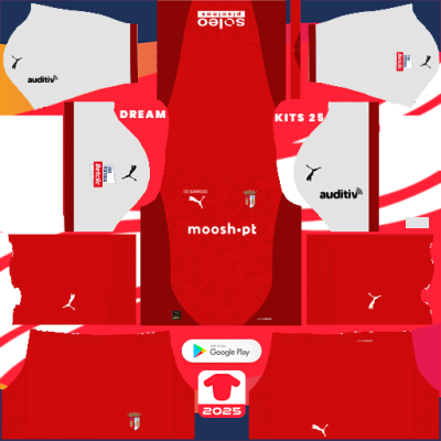 Kit / Uniforme Home Sporting Braga 2024-2025 Dream League Soccer 2019 / FTS