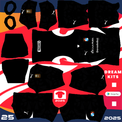 Kit / Equipamento GOL Visitante Sporting Cristal 2025 Dream League Soccer / DLS 2025