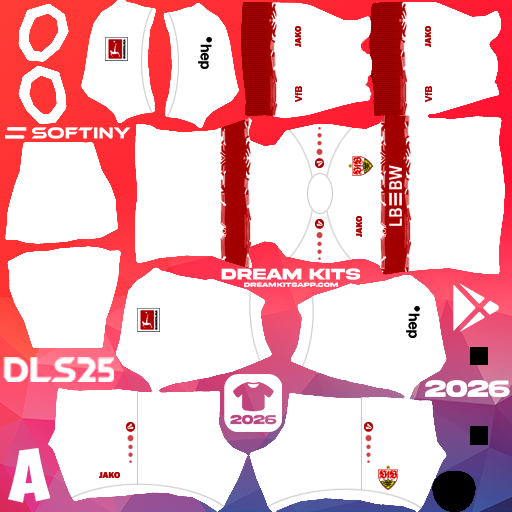 Kit Home Stuttgart 2025-2026 Dream League Soccer / DLS 2025 512x512 PNG