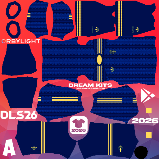 Kit / Equipamento Visitante Sweden 2026 Dream League Soccer / DLS 2026 512x512 PNG