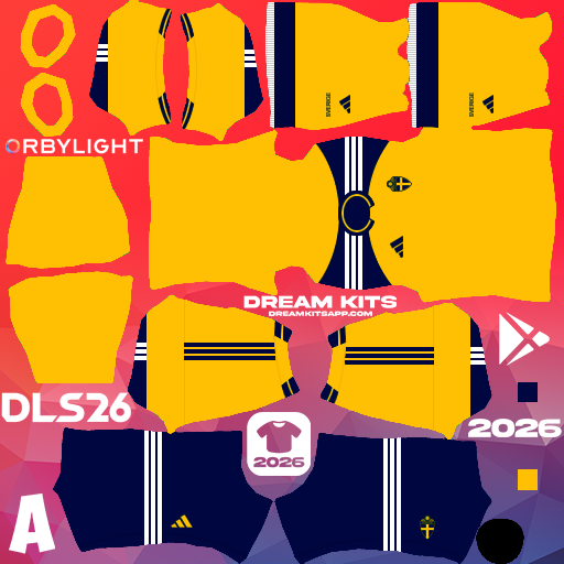 Kit / Equipamento Titular Sweden 2026 Dream League Soccer / DLS 2026 512x512 PNG