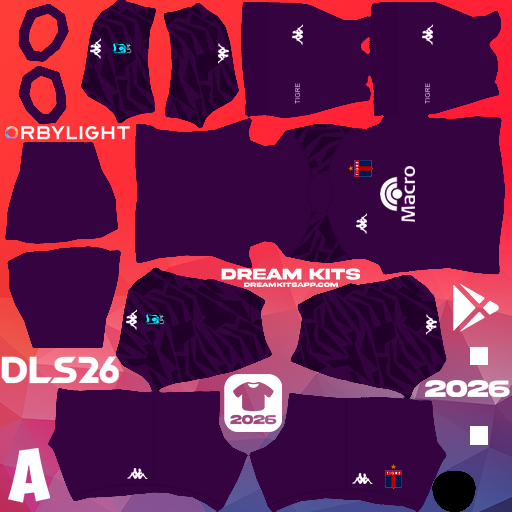 Kit / Uniforme Portero Visita Tigre 2026 Dream League Soccer / DLS 2026 512x512 PNG