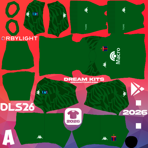 Kit / Uniforme Portero Local Tigre 2026 Dream League Soccer / DLS 2026 512x512 PNG