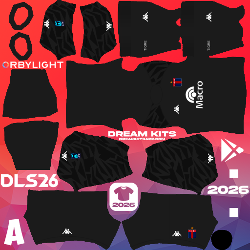 Kit / Uniforme Portero Tercero Tigre 2026 Dream League Soccer / DLS 2026 512x512 PNG