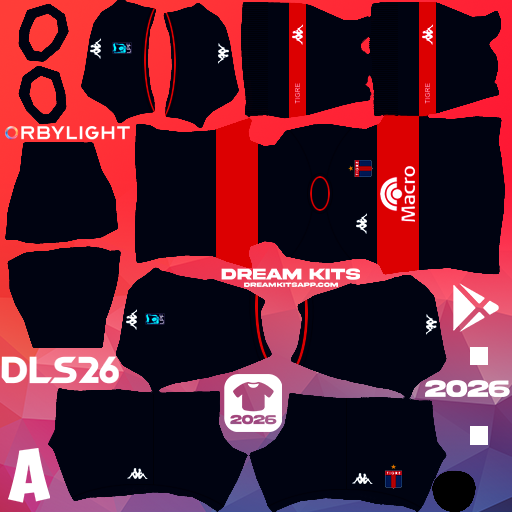 Kit / Uniforme Local Tigre 2026 Dream League Soccer / DLS 2026 512x512 PNG