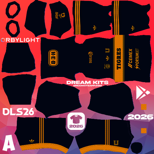 Kit / Uniforme Visita Tigres 2026-2027 Dream League Soccer / DLS 2026 512x512 PNG