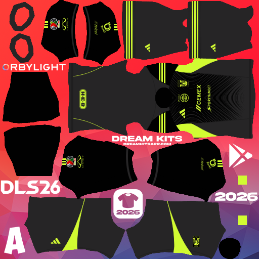 Kit / Equipamento Goleiro Titular Tigres 2025-2026 Dream League Soccer / DLS 2026 512x512 PNG