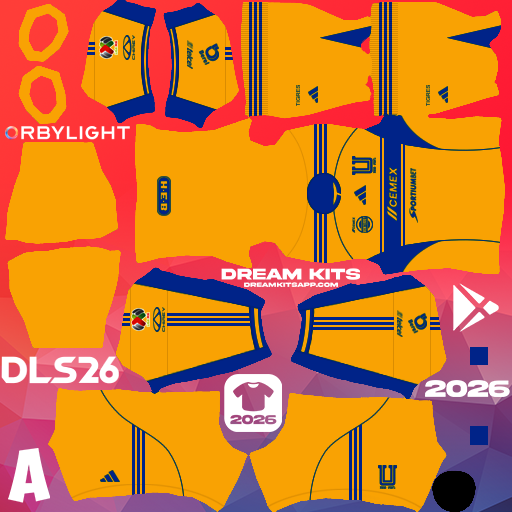 Kit Home Tigres 2025-2026 Dream League Soccer / DLS 2026 512x512 PNG