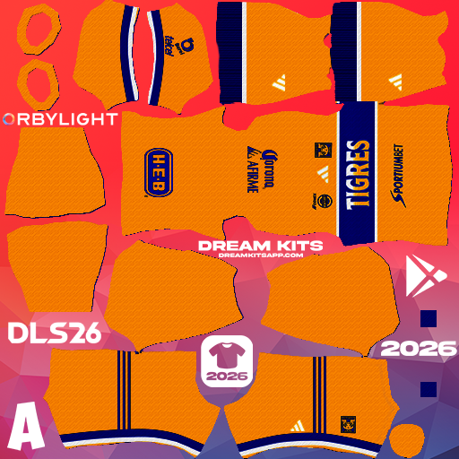 Kit / Uniforme Local Tigres 2026-2027 Dream League Soccer / DLS 2026 512x512 PNG
