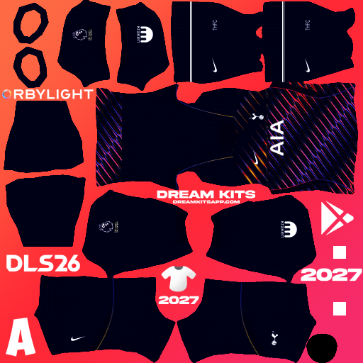 Kit / Uniforme Visita Tottenham 2026-2027 Dream League Soccer / DLS 2026 512x512 PNG
