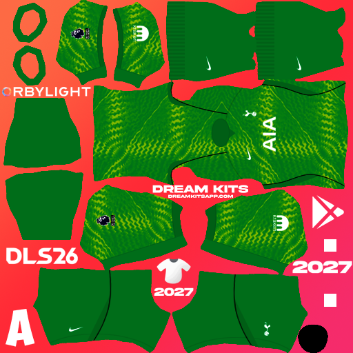 Kit / Uniforme Portero Visita Tottenham 2026-2027 Dream League Soccer / DLS 2026 512x512 PNG
