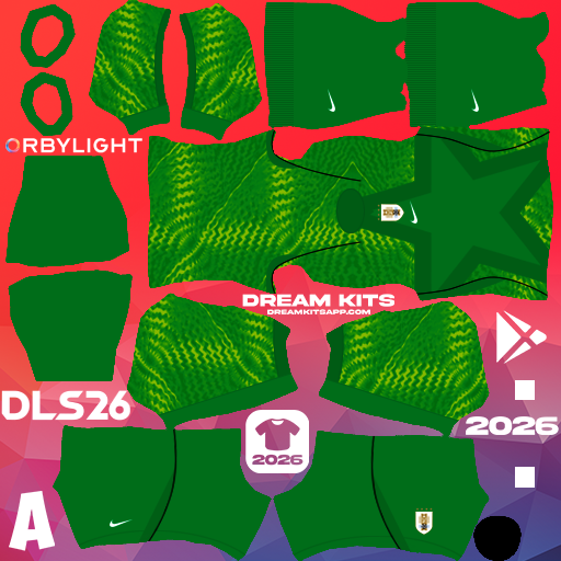 Kit / Uniforme Portero Visita Uruguay 2026 Dream League Soccer / DLS 2026 512x512 PNG