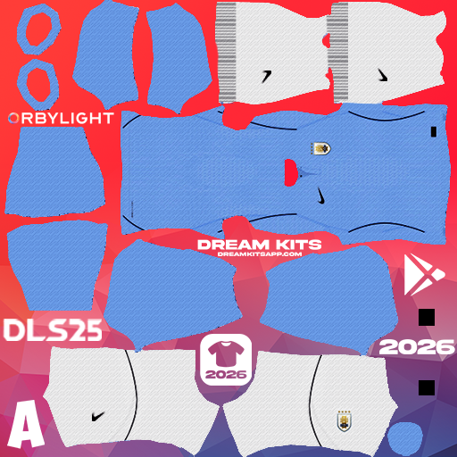 Kit / Équipement Domicile Uruguay 2026 Dream League Soccer / DLS 2026 512x512 PNG