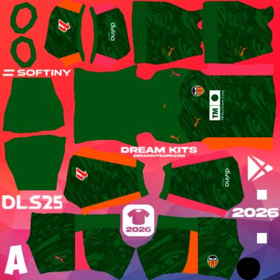Kit / Équipement GB Extérieur Valencia 2025-2026 Dream League Soccer / DLS 2025