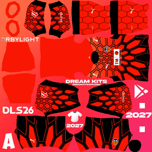 Kit / Uniforme Portero Local Valencia 2026-2027 Dream League Soccer / DLS 2026 512x512 PNG