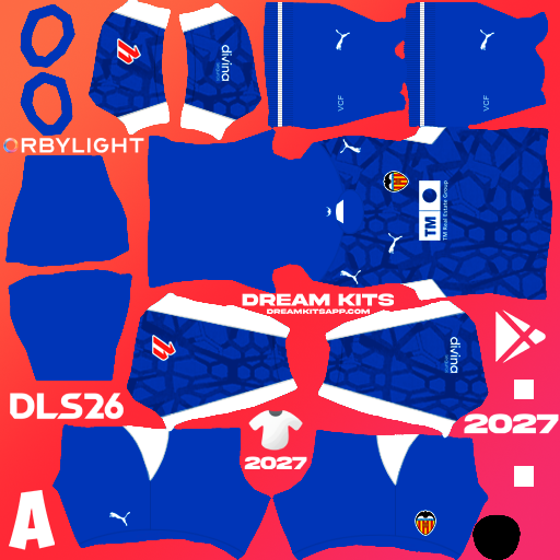 Kit / Uniforme Portero Tercero Valencia 2026-2027 Dream League Soccer / DLS 2026 512x512 PNG
