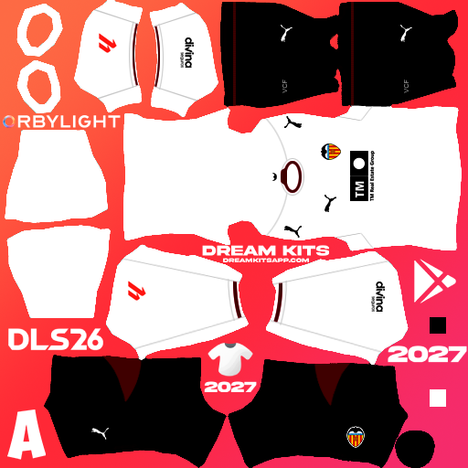 Kit / Uniforme Local Valencia 2026-2027 Dream League Soccer / DLS 2026 512x512 PNG