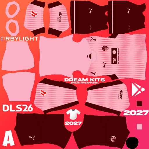 Kit / Uniforme Tercero Valencia 2026-2027 Dream League Soccer / DLS 2026 512x512 PNG
