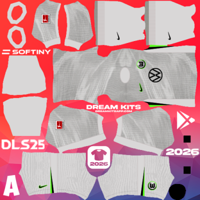 Kit Away VfL Wolfsburg 2025-2026 Dream League Soccer / DLS 2025 512x512 PNG