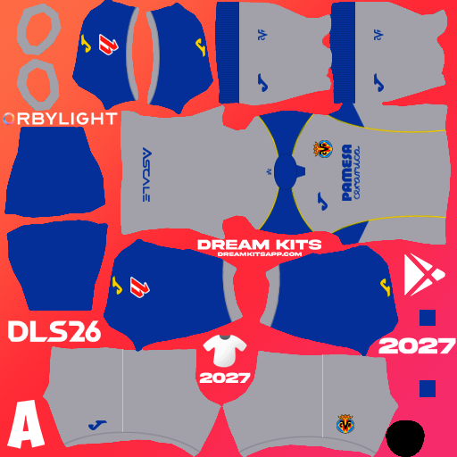Kit / Uniforme Visita Villarreal 2026-2027 Dream League Soccer / DLS 2026 512x512 PNG