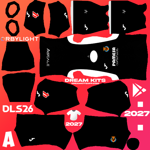 Kit / Uniforme Portero Tercero Villarreal 2026-2027 Dream League Soccer / DLS 2026 512x512 PNG