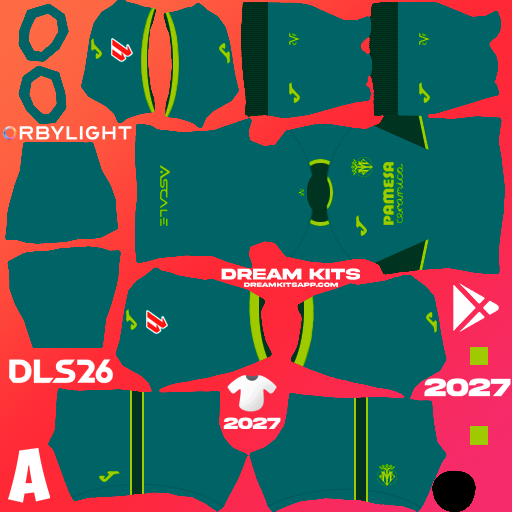 Kit / Uniforme Tercero Villarreal 2026-2027 Dream League Soccer / DLS 2026 512x512 PNG
