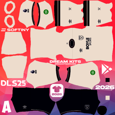 Kit / Equipamento Visitante West Ham 2025-2026 Dream League Soccer / DLS 2025