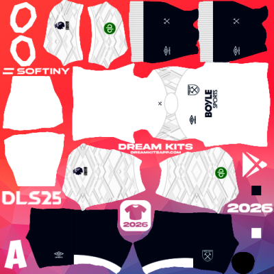 Kit / Equipamento GOL Terceiro West Ham 2025-2026 Dream League Soccer / DLS 2025