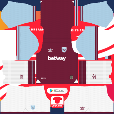 Kit / Uniforme Home West Ham 2024-2025 Dream League Soccer 2019 / FTS